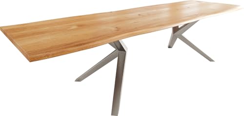 Esszimmertisch Edge Eiche Natur 300x100x4 Zenthara kantig Edelstahl Live-Edge von DELIFE