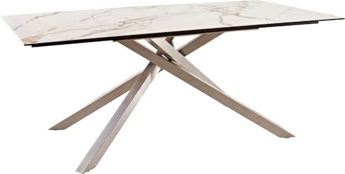 DELIFE Esszimmertisch Edge Keramik Calacatta Luxe Weiß-Gold-Grau 200x100 Kreuzgestell Rechteck Edelstahl DELIFE Esszimmertisch Edge Keramik Calacatta Luxe Weiß-Gold-Grau 200x100 Kreuzgestell Rechteck Edelstahl von DELIFE