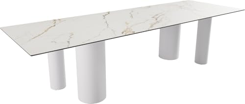 DELIFE Esszimmertisch Edge Keramik Calacatta Luxe Weiß-Gold-Grau 300x100 Pilier Metall Weiß von DELIFE