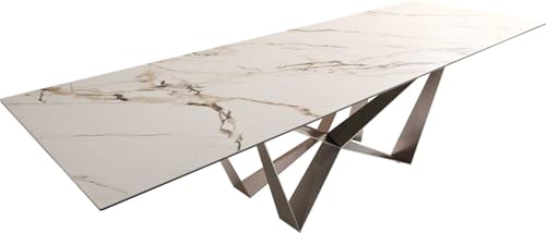 DELIFE Esszimmertisch Edge Keramik Calacatta Luxe Weiß-Gold-Grau 300x100 Spider Flachstahl Edelstahl von DELIFE
