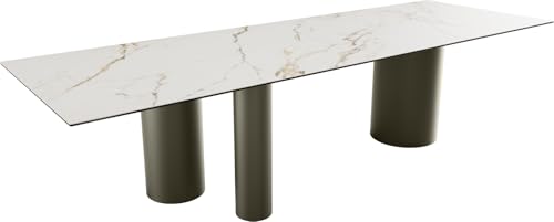 DELIFE Esszimmertisch Edge Keramik Calacatta Luxe Weiß-Gold-Grau 300x100 Troa Metall Effektfinish Titan von DELIFE