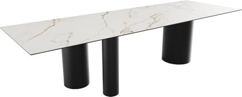 DELIFE Esszimmertisch Edge Keramik Calacatta Luxe Weiß-Gold-Grau 300x100 Troa Metall Schwarz von DELIFE