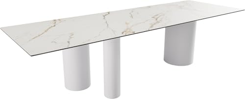 DELIFE Esszimmertisch Edge Keramik Calacatta Luxe Weiß-Gold-Grau 300x100 Troa Metall Weiß von DELIFE