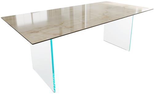 DELIFE Esszimmertisch Edge Keramik Laminam® Onice ORO ?200x100 Gestell Glas von DELIFE