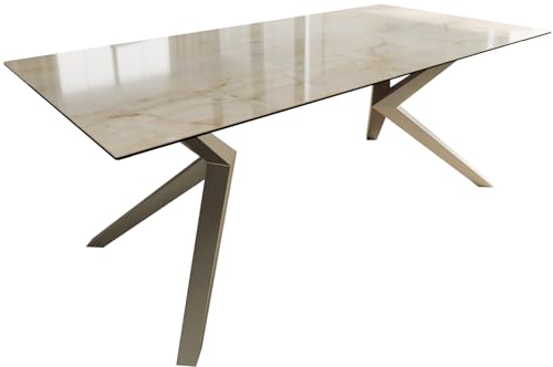 DELIFE Esszimmertisch Edge Keramik Laminam® Onice ORO ?200x100 Zenthara kantig Metall Effektfinish Titan von DELIFE