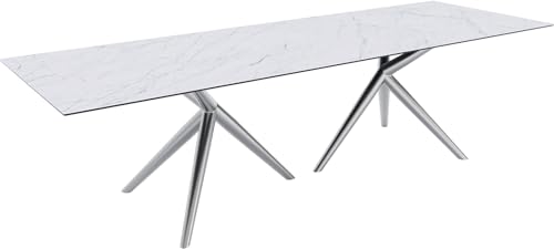 DELIFE Esszimmertisch Edge Keramik Laminam®Statuarietto Weiß 300x100 Estelar rund Edelstahl von DELIFE