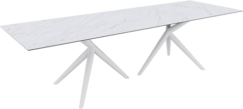 DELIFE Esszimmertisch Edge Keramik Laminam®Statuarietto Weiß 300x100 Estelar rund Metall Weiß von DELIFE