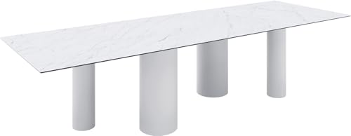 DELIFE Esszimmertisch Edge Keramik Laminam®Statuarietto Weiß 300x100 Pilier Metall Weiß von DELIFE