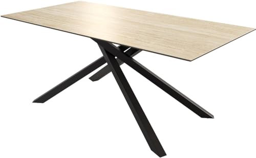 DELIFE Esszimmertisch Edge Keramik Travertin Natur 200x100 Kreuzgestell Rechteck Schwarz von DELIFE