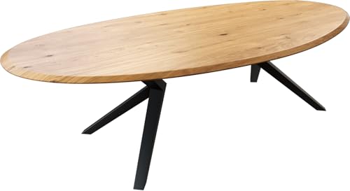 DELIFE Esszimmertisch Edge Oval Eiche Natur 280x130x2,5 Zenthara kantig Metall Schwarz Flow-Edge von DELIFE