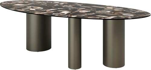 DELIFE Esszimmertisch Edge Oval Keramik Iris FMG Agatablack 280x130 Troa Metall Effektfinish Titan von DELIFE