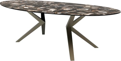 DELIFE Esszimmertisch Edge Oval Keramik Iris FMG Agatablack 280x130 Zenthara kantig Metall Effektfinish Titan von DELIFE