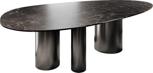 Esszimmertisch Edge Oval Keramik Laminam® Nero Greco Anthrazit 220x120 Troa Edelstahl Graphit von DELIFE
