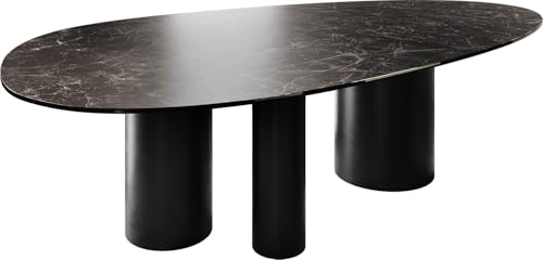 DELIFE Esszimmertisch Edge Oval Keramik Laminam® Nero Greco Anthrazit 220x120 Troa Metall Schwarz von DELIFE