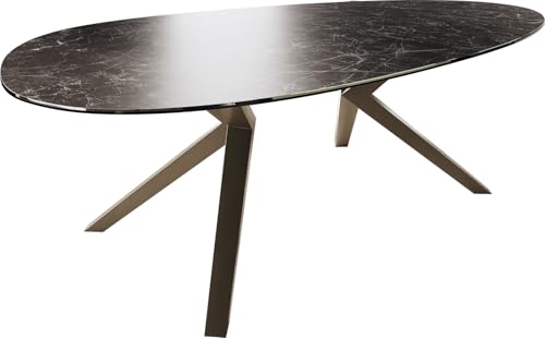 DELIFE Esszimmertisch Edge Oval Keramik Laminam® Nero Greco Anthrazit 220x120 Zenthara kantig Metall Effektfinish Titan von DELIFE