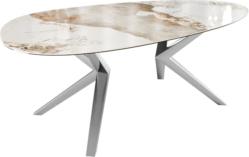 DELIFE Esszimmertisch Edge Oval Keramik Minas Melange Weiß-Beige 220x120 Zenthara kantig Edelstahl DELIFE Esszimmertisch Edge Oval Keramik Minas Melange Weiß-Beige 220x120 Zenthara kantig Edelstahl von DELIFE