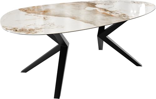 DELIFE Esszimmertisch Edge Oval Keramik Minas Melange Weiß-Beige 220x120 Zenthara kantig Metall Schwarz DELIFE Esszimmertisch Edge Oval Keramik Minas Melange Weiß-Beige 220x120 Zenthara kantig Metall Schwarz von DELIFE