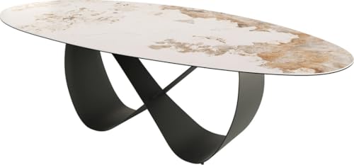 DELIFE Esszimmertisch Edge Oval Keramik Minas Melange Weiß-Beige 280x130 Infinity Metall Effektfinish Titan DELIFE Esszimmertisch Edge Oval Keramik Minas Melange Weiß-Beige 280x130 Infinity Metall Effektfinish Titan von DELIFE