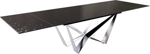 DELIFE Esszimmertisch Edge Reliefglas Rauchschwarz 3D-Design 200-300x100 Spider Flachstahl Edelstahl ausziehbar von DELIFE