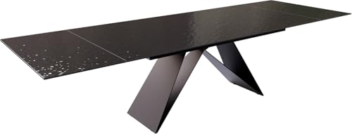 DELIFE Esszimmertisch Edge Reliefglas Rauchschwarz 3D-Design 200-300x100 V-Gestell Flachstahl Schwarz ausziehbar von DELIFE