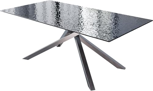 DELIFE Esszimmertisch Edge Reliefglas Rauchschwarz 3D-Design 200x100 Kreuzgestell Rechteck Edelstahl DELIFE Esszimmertisch Edge Reliefglas Rauchschwarz 3D-Design 200x100 Kreuzgestell Rechteck Edelstahl von DELIFE