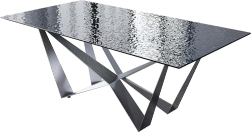 DELIFE Esszimmertisch Edge Reliefglas Rauchschwarz 3D-Design 200x100 Spider Flachstahl Edelstahl von DELIFE