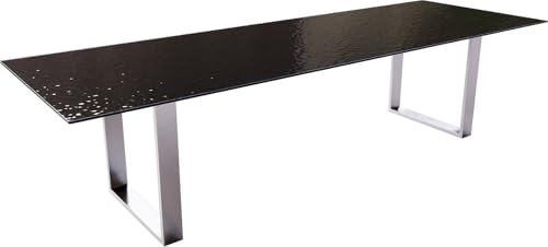 DELIFE Esszimmertisch Edge Reliefglas Rauchschwarz 3D-Design 300x100 Edelstahl Schmal von DELIFE