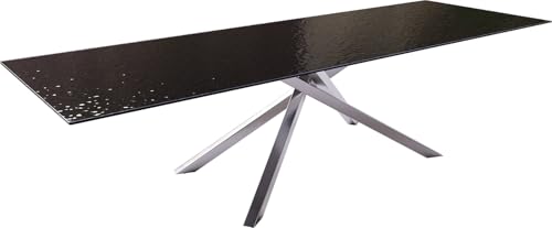 DELIFE Esszimmertisch Edge Reliefglas Rauchschwarz 3D-Design 300x100 Kreuzgestell Rechteck Edelstahl von DELIFE