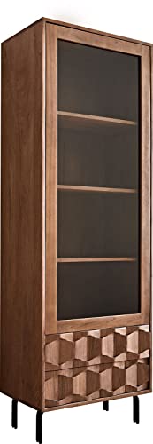 DELIFE Glasschrank Fevo Akazie Braun 60x180 cm L-Fuß Vitrine von DELIFE