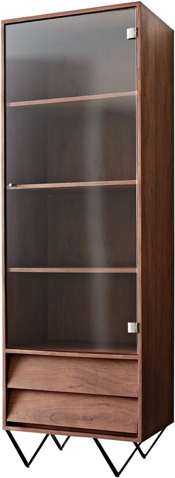 DELIFE Highboard Eloi, Akazie Braun 60x40 cm 1 Tür 2 Schubladen V-Fuß Schwarz von DELIFE