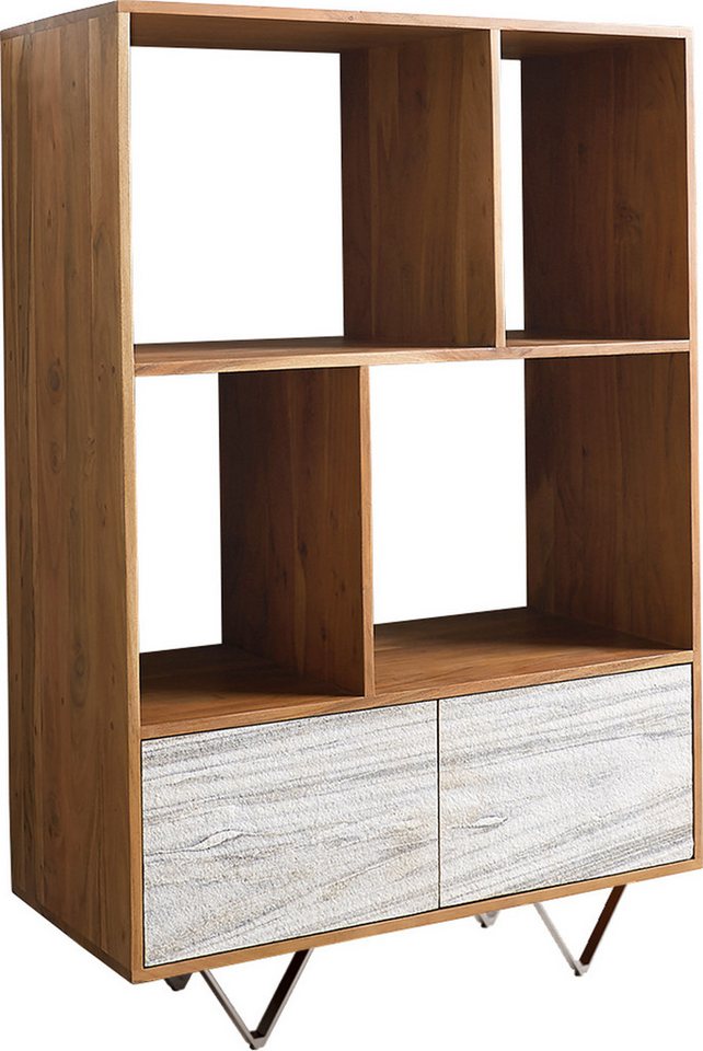 DELIFE Highboard Kleo, Akazie Natur 90x130 cm 2 Türen V-Fuß Edelstahl Highboard DELIFE Highboard Kleo, Akazie Natur 90x130 cm 2 Türen V-Fuß Edelstahl Highboard von DELIFE