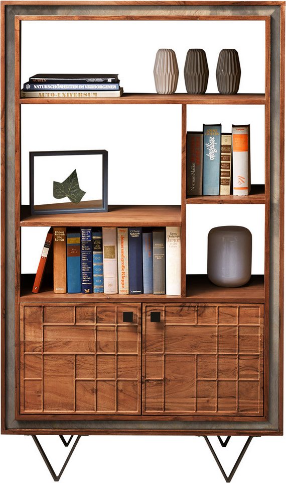 DELIFE Highboard Stonegrace, Akazie Braun Steinfurnier 90x150 cm V-Fuß Schwarz Highboard DELIFE Highboard Stonegrace, Akazie Braun Steinfurnier 90x150 cm V-Fuß Schwarz Highboard von DELIFE