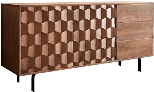 DELIFE Kommode Fevo Akazie Braun 145 cm 2 Türen 3 Schubfächer L-Fuß Sideboard von DELIFE