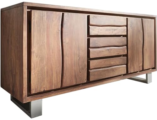 DELIFE Kommode Live-Edge Akazie Braun 147 cm 2 Türen 3 Schübe Baumkante Sideboard von DELIFE