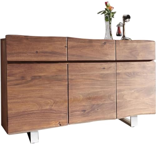 DELIFE Kommode Live-Edge Akazie Braun 147 cm 3 Türen 3 Schübe Baumkante Sideboard von DELIFE