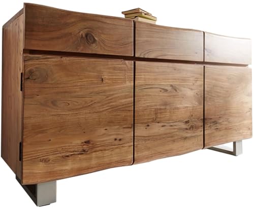 DELIFE Kommode Live-Edge Akazie Natur 147 cm 3 Türen 3 Schübe Baumkante Sideboard von DELIFE