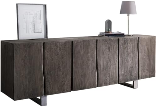 DELIFE Kommode Live-Edge Akazie Platin 220 cm 6 Türen Massivholz Baumkante Sideboard von DELIFE