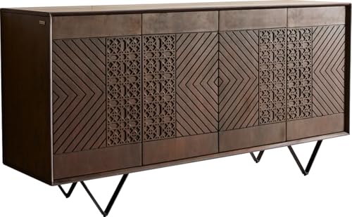 DELIFE Kommode Manjula Mango Braun 145 cm 4 Türen V-Fuß Metall Schwarz Sideboard von DELIFE