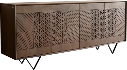 DELIFE Kommode Manjula Mango Braun 170 cm 4 Türen V-Fuß Metall Schwarz Sideboard von DELIFE