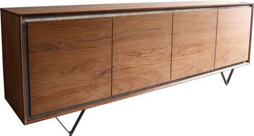 DELIFE Kommode Stonegrace Akazie Braun Steinfurnier 200 cm 4 Türen V-Fuß Schwarz Sideboard von DELIFE