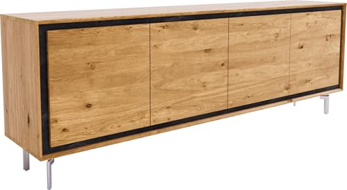 Kommode Stonegrace Eiche Natur 200 cm 4 Türen Fuß Oval Edelstahl gebürstet Sideboard von DELIFE