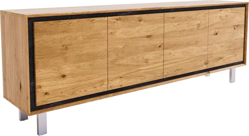 Kommode Stonegrace Eiche Natur 200 cm 4 Türen Fuß Vierkant Edelstahl gebürstet Sideboard von DELIFE