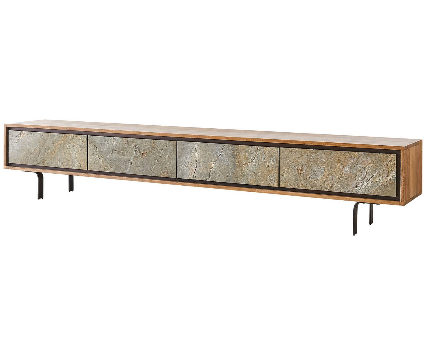 DELIFE Lowboard Juwelo, 200x35x40 cm Akazie Natur Stein 4 Türen von DELIFE