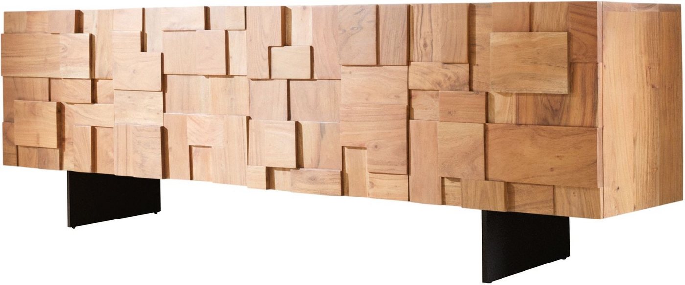 DELIFE Lowboard Puzzle, Akazie Natur 175 cm 4 Türen Fuß schwebend Metall schwarz Lowboard von DELIFE