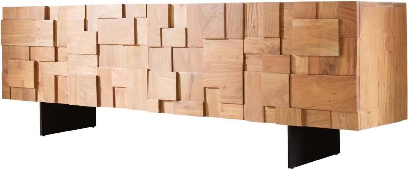 DELIFE Lowboard Puzzle, Akazie Natur 175 cm 4 Türen Fuß schwebend Metall schwarz Lowboard von DELIFE