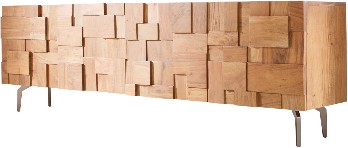DELIFE Lowboard Puzzle, Akazie Natur 175 cm 4 Türen Winkelfuß Edelstahl Lowboard von DELIFE