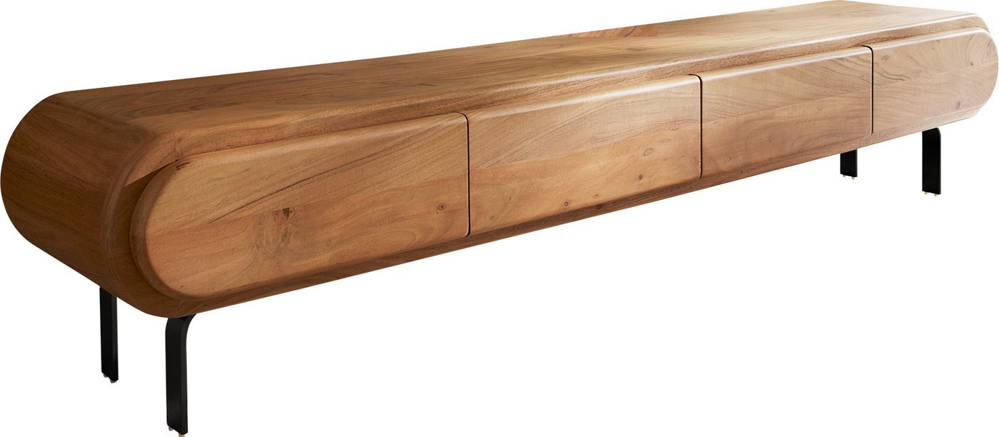 DELIFE Lowboard Sohara, Akazie Natur 175 cm 4 Türen L-Fuß schwarz Lowboard von DELIFE