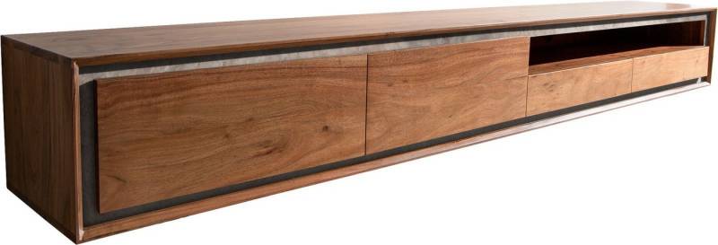 DELIFE Lowboard Stonegrace, Akazie Braun Steinfurnier 240 cm 2 Türen 2 Schubladen 1 Fach von DELIFE