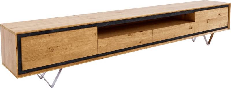 DELIFE Lowboard Stonegrace, Eiche Natur 240 cm 2 Türen 1 Fach 2 Schübe Steinfurnier V-Fuß Edelstah von DELIFE