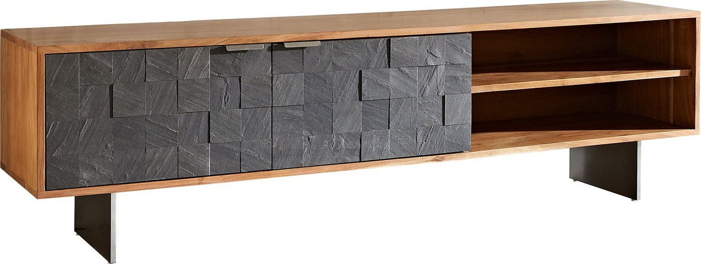 DELIFE Lowboard Teele, Akazie Natur Schiefer 160 cm 2 Türen Fuß schwebend Edelstahl von DELIFE